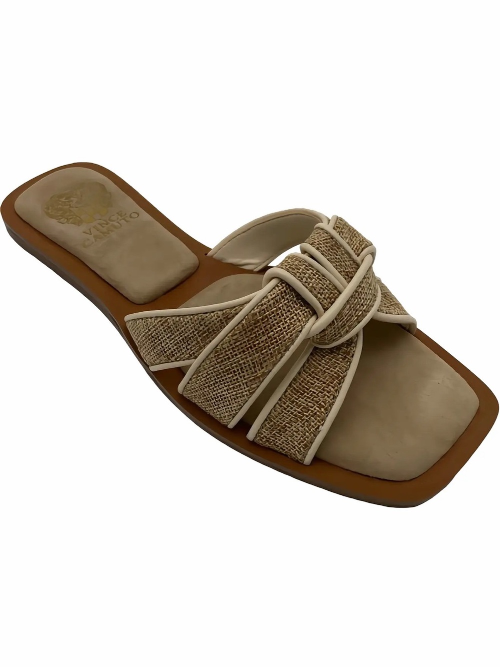 Vince Camuto Natural Raffia Knot Slide Sandal